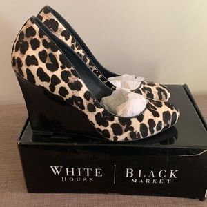 White House Black Market Leather & Hair Calf Wedge size 10. Never worn
